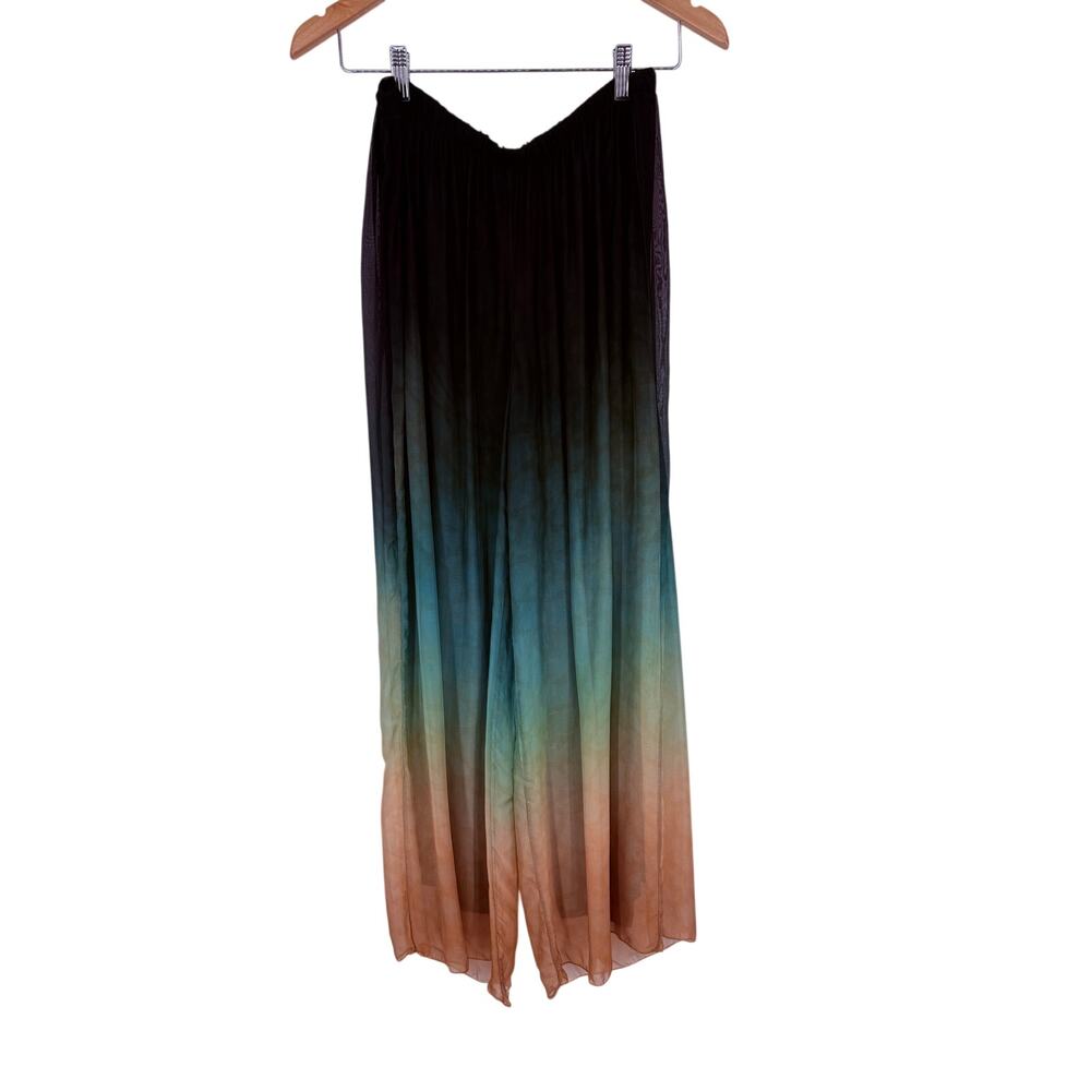 Giusy Italy Silk Chiffon Wide Leg Ombre Pants SZ L Boho Bohemian Chic Flowy NWT